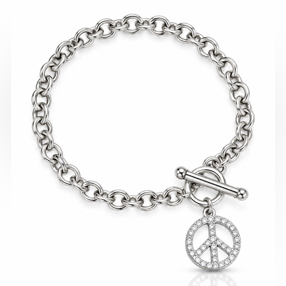 Silver Peace Sign Toggle Bracelet
